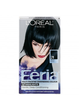 L'Oreal, Feria, Multi-Faceted Shimmering Color,  21 Bright Black, 1 Application