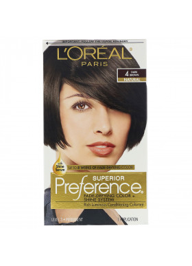 L'Oreal, Superior Preference, Fade-Defying Color + Shine System,  4 Natural, Dark Brown, 1 Application