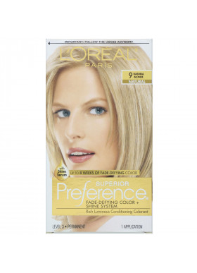 L'Oreal, Superior Preference, Fade-Defying Color + Shine System, 9 Natural Blonde, 1 Application