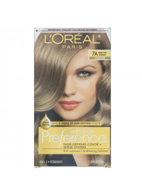 L'Oreal, Superior Preference, Fade-Defying Color + Shine System, Cooler, 7A Dark Ash Blonde, 1 Application