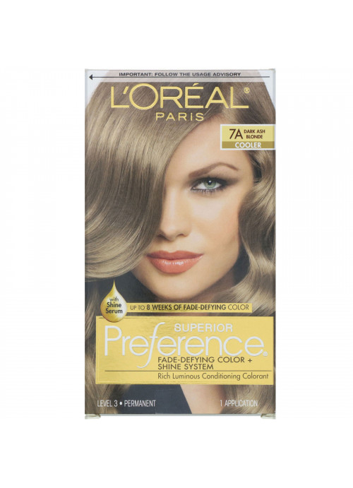 L'Oreal, Superior Preference, Fade-Defying Color + Shine System, Cooler, 7A Dark Ash Blonde, 1 Application