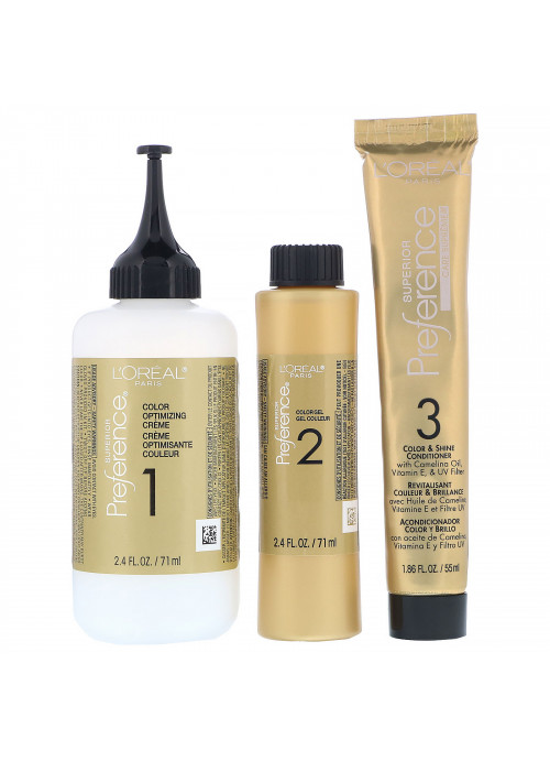 L'Oreal, Superior Preference, Fade-Defying Color + Shine System, Natural,  3 Soft Black, 1 Application