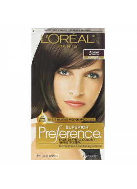 L'Oreal, Superior Preference, Fade-Defying Color + Shine System, Natural, 5 Medium Brown, 1 Application