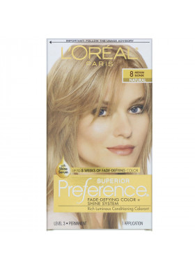 L'Oreal, Superior Preference, Fade-Defying Color + Shine System, Natural, 8 Medium Blonde, 1 Application