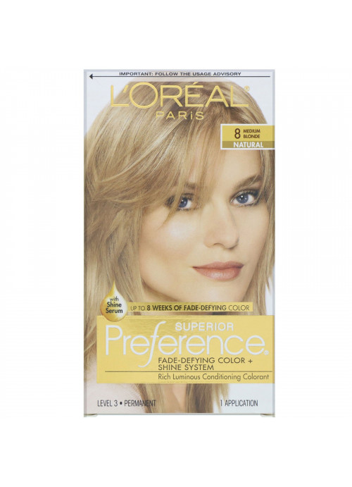 L'Oreal, Superior Preference, Fade-Defying Color + Shine System, Natural, 8 Medium Blonde, 1 Application