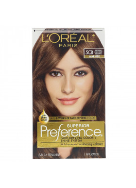 L'Oreal, Superior Preference, Fade-Defying Color + Shine System, Warmer, 5CB Medium Chestnut Brown, 1 Application