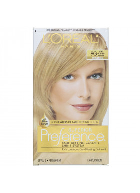 L'Oreal, Superior Preference, Fade-Defying Color + Shine System,  Warmer, Light Golden Blonde 9G , 1 Application