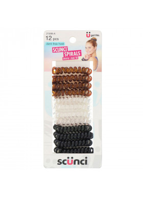 Scunci, Dent-Free Hold Spirals, Wristie + Hair Tie, 12 Pieces