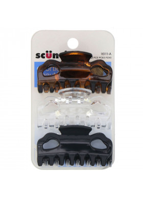 Scunci, Effortless Beauty, Jaw Clips, Assorted Colors, 3 Pieces