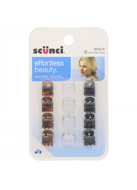 Scunci, Effortless Beauty, Mini Jaw Clips, Assorted Colors, 12 Pieces
