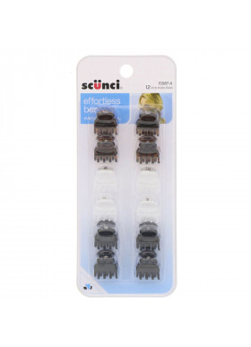 Scunci, Effortless Beauty, Mini Oval Jaw Clips, Assorted Colors, 12 Pieces