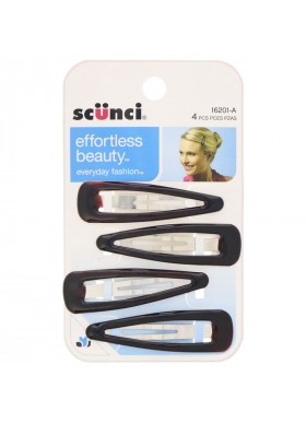 Scunci, Effortless Beauty, Snap Hair Clip, Brown, 4 Pieces