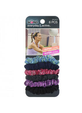 Scunci, Everyday & Active, Space Dye & Solid Ponytailers, 6 Pieces