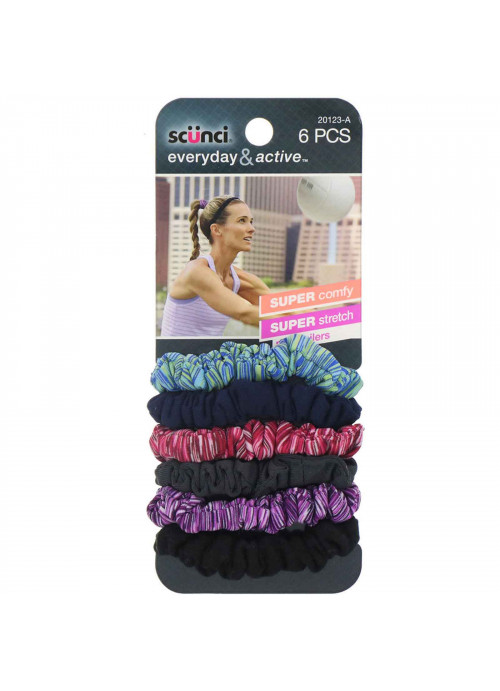Scunci, Everyday & Active, Space Dye & Solid Ponytailers, 6 Pieces