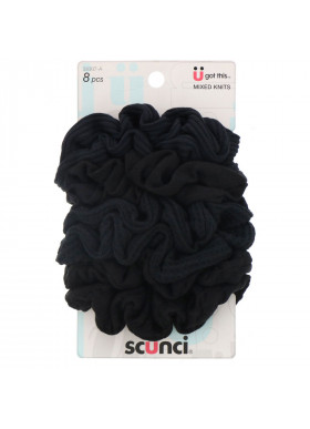Scunci, Mixed Knits Ponytail Holder, Black, 8 Pieces
