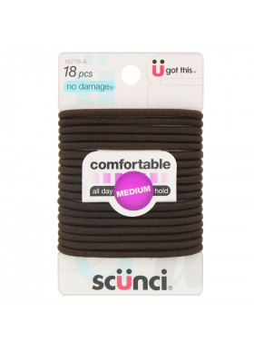 Scunci, No Damage Elastics, All Day Medium Hold, Brown, 18 Pieces