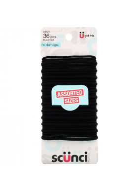 Scunci, No Damage Elastics, Assorted Sizes, 36 Pieces