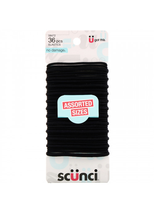Scunci, No Damage Elastics, Assorted Sizes, 36 Pieces