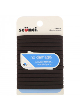 Scunci, No Damage Elastics, Brown, 14 Pieces