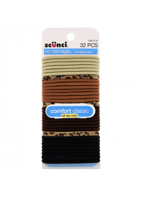 Scunci, No Damage Elastics, Comfort Classic, All Day Hold, 32 Pieces