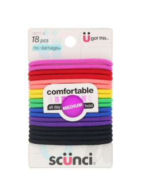 Scunci, No Damage Elastics, Comfortable, All Day Medium Hold, Bright, 18 Pieces