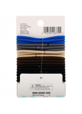 Scunci, No Damage Elastics, Comfortable, All Day Medium Hold, Denim, 18 Pieces