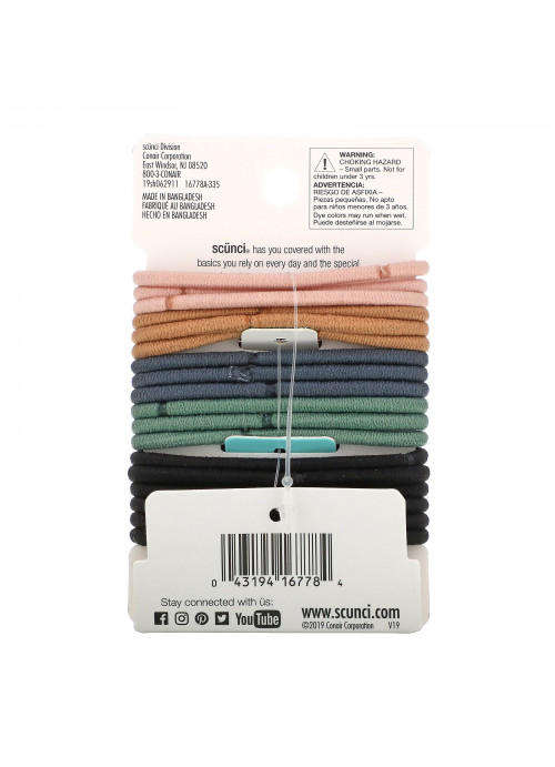 Scunci, No Damage Elastics, Comfortable All Day, Medium Hold, Neutral, 18 Pieces