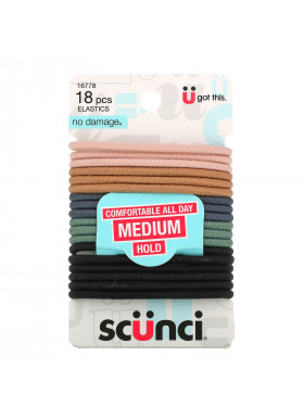 Scunci, No Damage Elastics, Comfortable All Day, Medium Hold, Neutral, 18 Pieces