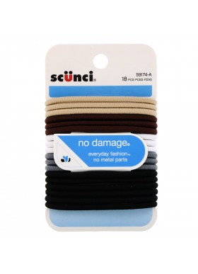 Scunci, No Damage Elastics, Khaki, 18 Pieces