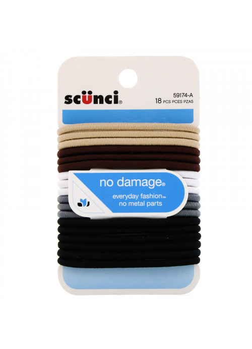Scunci, No Damage Elastics, Khaki, 18 Pieces