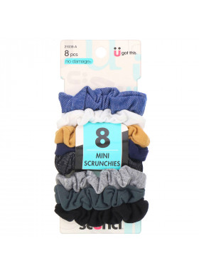 Scunci, No Damage, Mini Scrunchies, Assorted Denim Colors, 8 Pieces