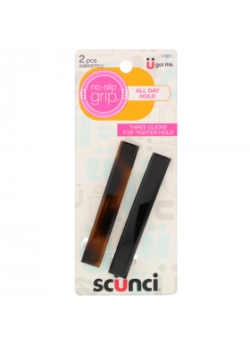 Scunci, No Slip Grip, All Day Hold, Barrettes, Black & Brown, 2 Pieces