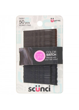 Scunci, No Slip Grip, Color Match Bobby Pins, Black, 50 Pieces
