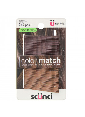 Scunci, No Slip Grip, Color Match Bobby Pins, Brunette, 50 Pieces