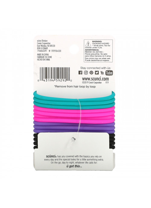Scunci, No Slip Grip Elastics, Comfortable All Day, Strong Hold, Bright, 14 Pieces