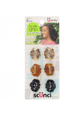 Scunci, No Slip Grip, Mini Octopus Jaw Clips, Assorted Colors, 6 Pieces