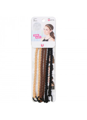 Scunci, Real Style, Suede Braided Headwraps, Neutral, 3 Pieces