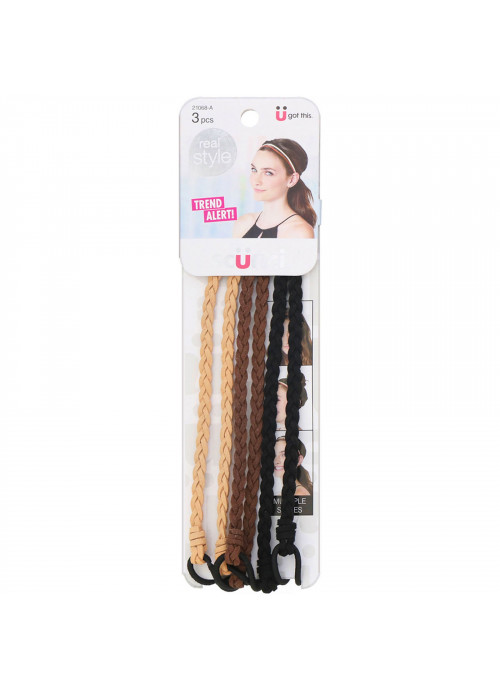 Scunci, Real Style, Suede Braided Headwraps, Neutral, 3 Pieces