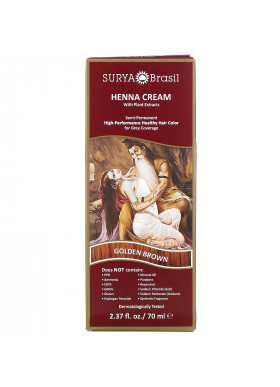 Surya Brasil, Henna Cream, High-Performance Healthy Hair Color for Grey Coverage, Golden Brown, 2.37 fl oz (70 ml)