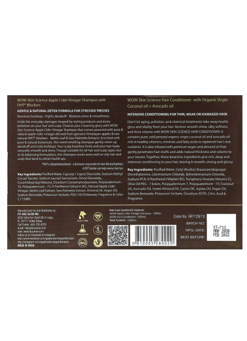 Wow Skin Science, Apple Cider Vinegar Shampoo + Conditioner Haircare, 2 Piece Kit