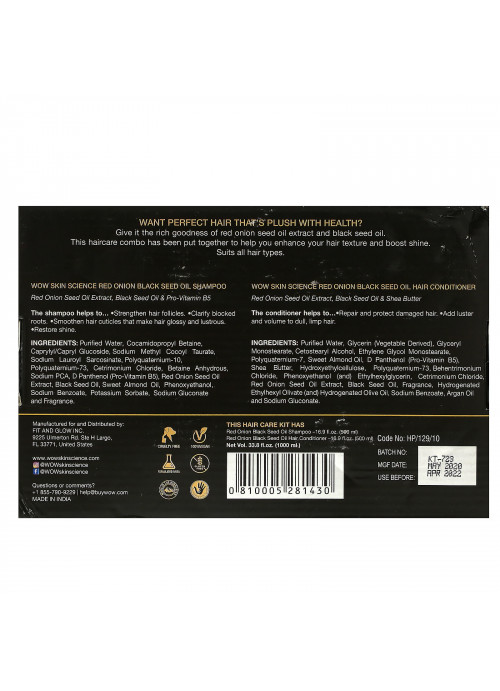 Wow Skin Science, Red Onion Black Seed Oil Shampoo +  Hair Conditioner, 2 Piece Kit
