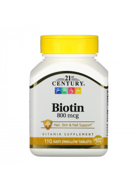 21st Century, Biotin, 800 mcg, 110 Easy Swallow Tablets