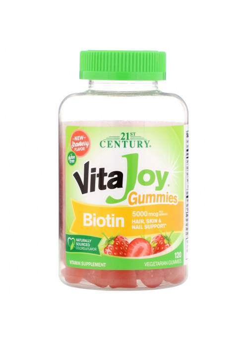 21st Century, VitaJoy Biotin Gummies, Strawberry Flavor, 5,000 mcg, 120 Vegetarian Gummies