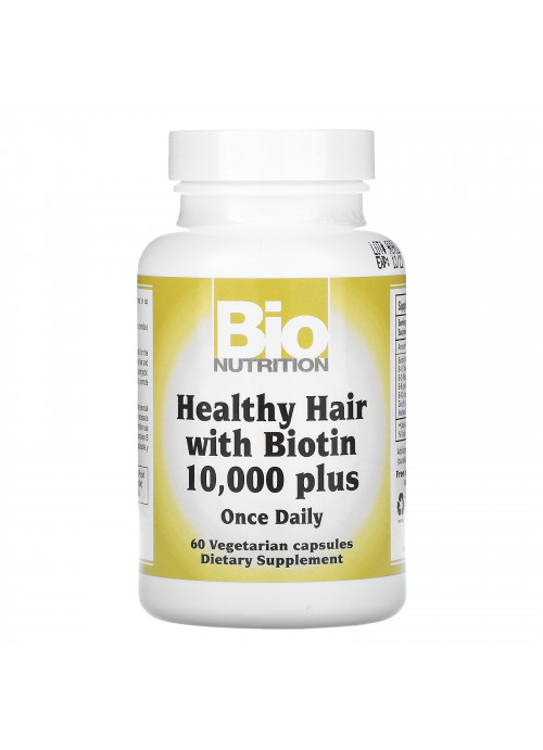 Bio Nutrition, Healthy Hair with Biotin 10,000 Plus, 60 Vegetarian Capsules