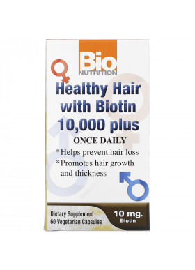 Bio Nutrition, Healthy Hair with Biotin 10,000 Plus, 60 Vegetarian Capsules
