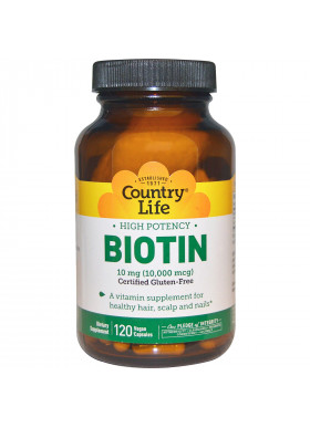 Country Life, High Potency Biotin, 10 mg, 120 Vegan Capsules