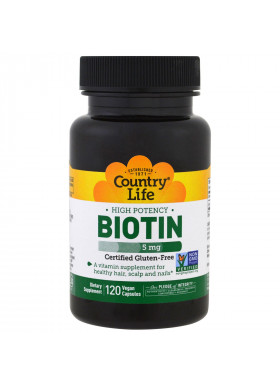 Country Life, High Potency Biotin, 5 mg, 120 Vegan Capsules