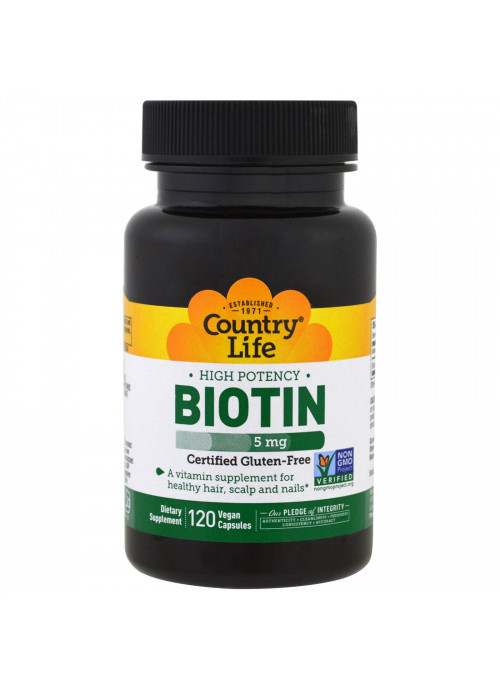 Country Life, High Potency Biotin, 5 mg, 120 Vegan Capsules