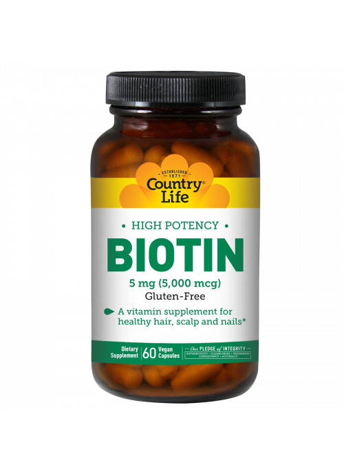 Country Life, High Potency Biotin, 5 mg, 60 Vegan Capsules