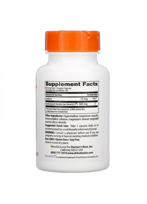 Doctor's Best, Hydrolyzed Keratin, 500 mg, 60 Veggie Caps